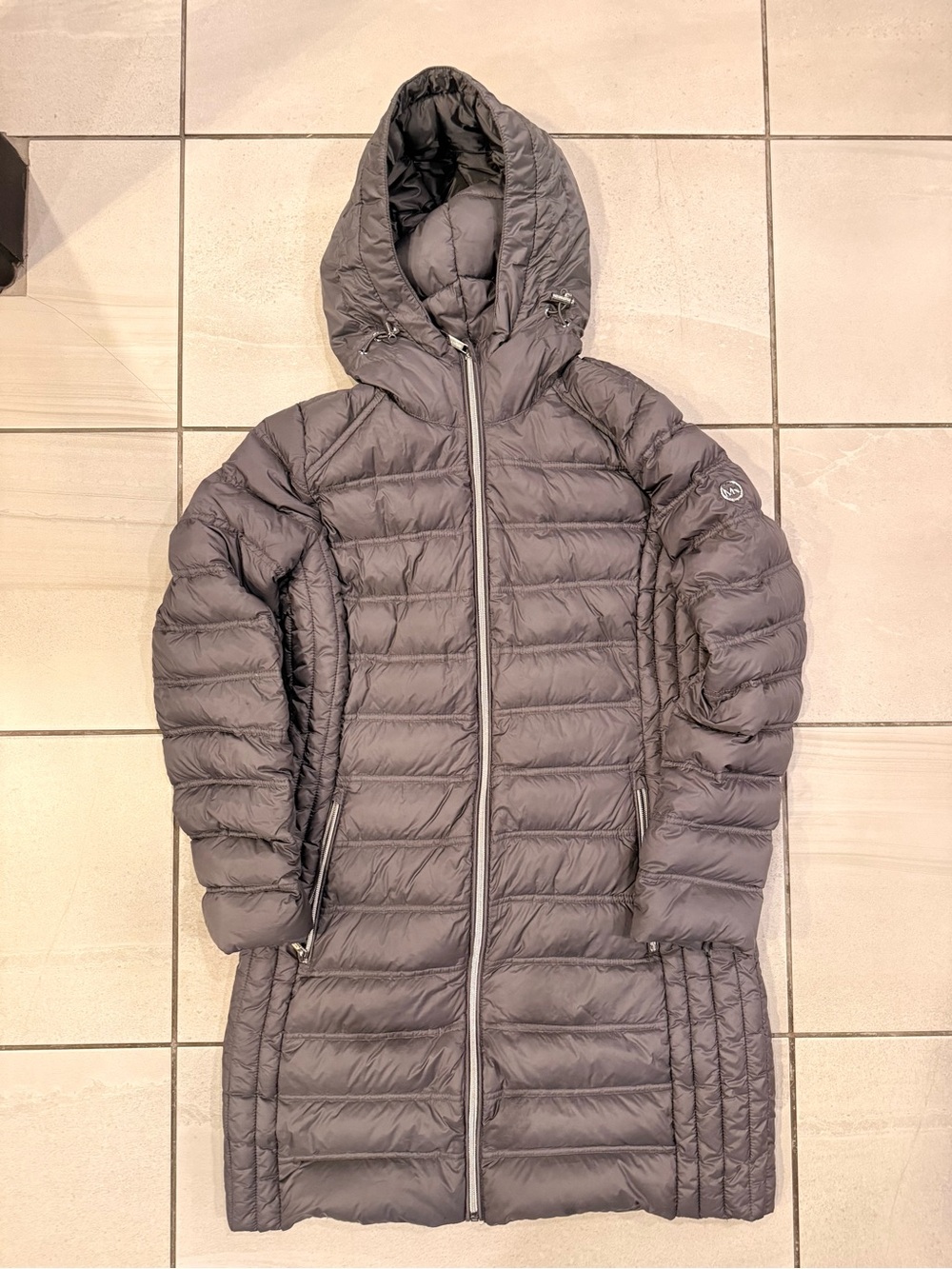 Michael Kors Quilted Long Hooded Puffer Coat - Gray